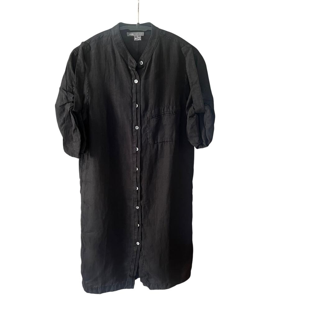 VINCE Black Linen Button Down Shift Shirt Dress Size XS
